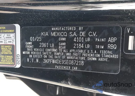 2025 Kia K4 Gt-Line из США, поврежденный, VIN 3KPFW4DE9SE087218